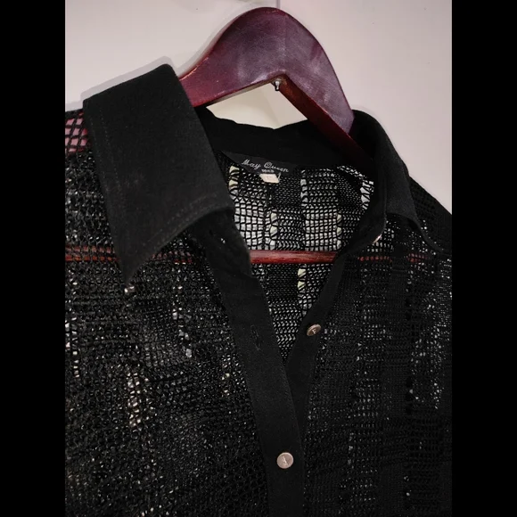 Black Crochet knit Shirt - Picture 2 of 11